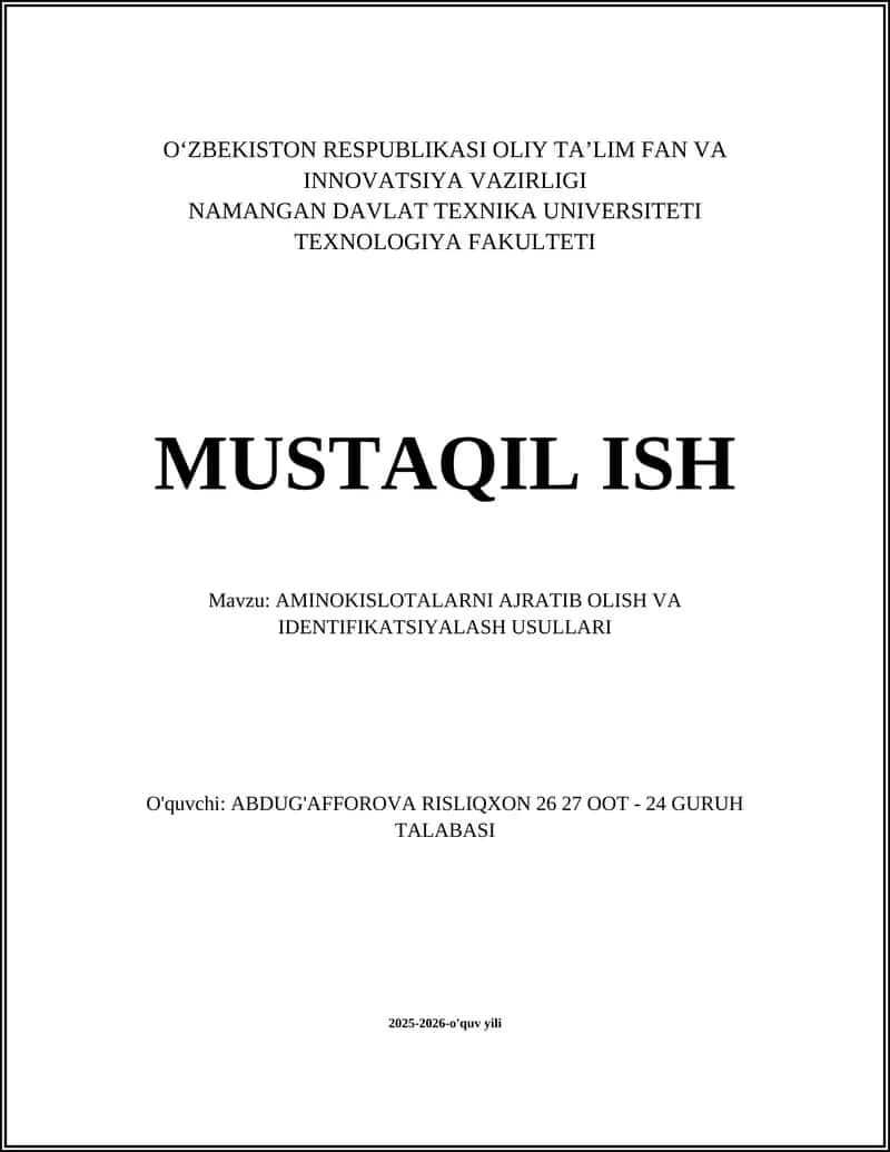AMINOKISLOTALARNI AJRATIB OLISH VA IDENTIFIKATSIYALASH USULLARI