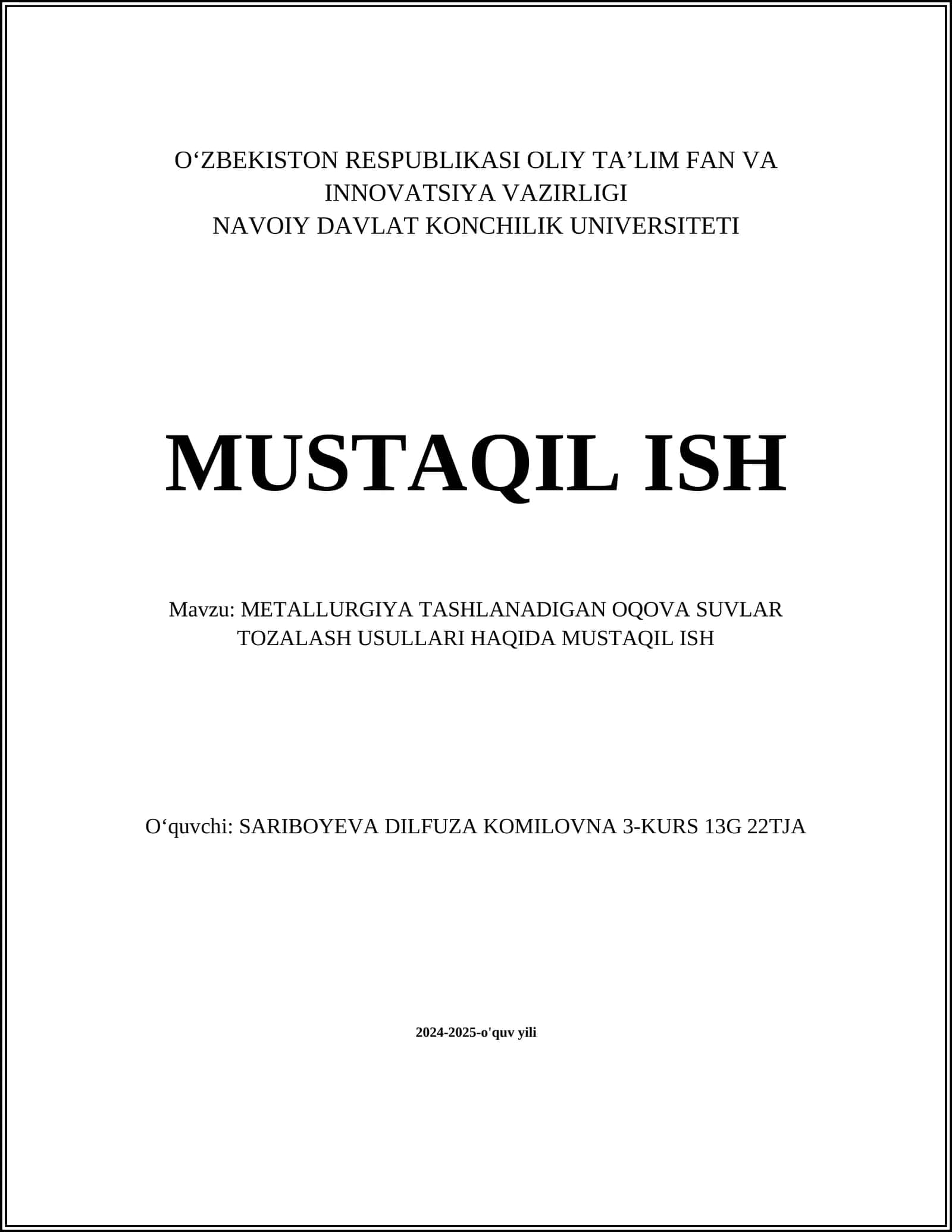 METALLURGIYA TASHLANADIGAN OQOVA SUVLAR TOZALASH USULLARI