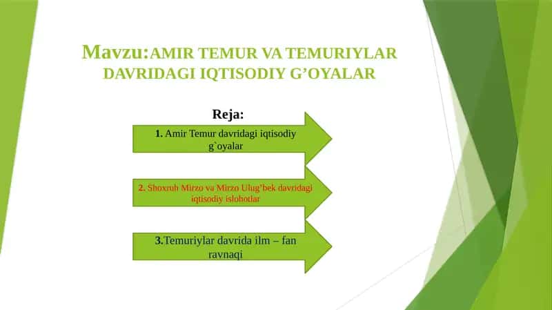 AMIRTEMUR VA TEMURIYLAR DAVRIDAGI IQTISODIY G’OYALAR