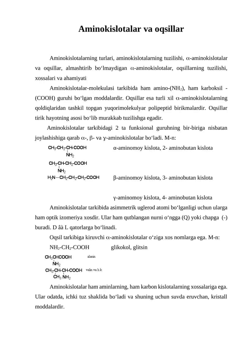 Aminokislotalar va oqsillar