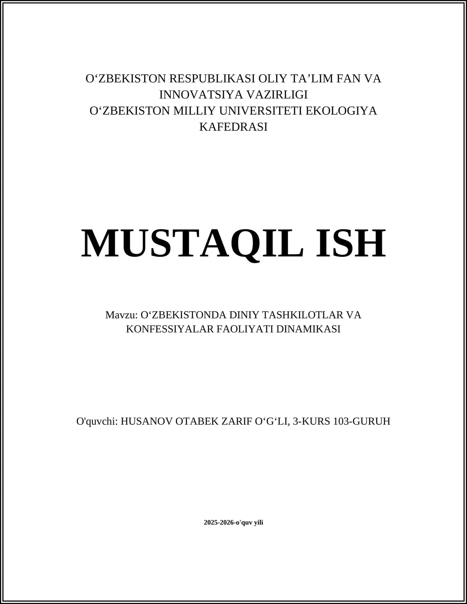 Oʻzbekistonda diniy tashkilotlar va konfessiyalar faoliyati dinamikasi