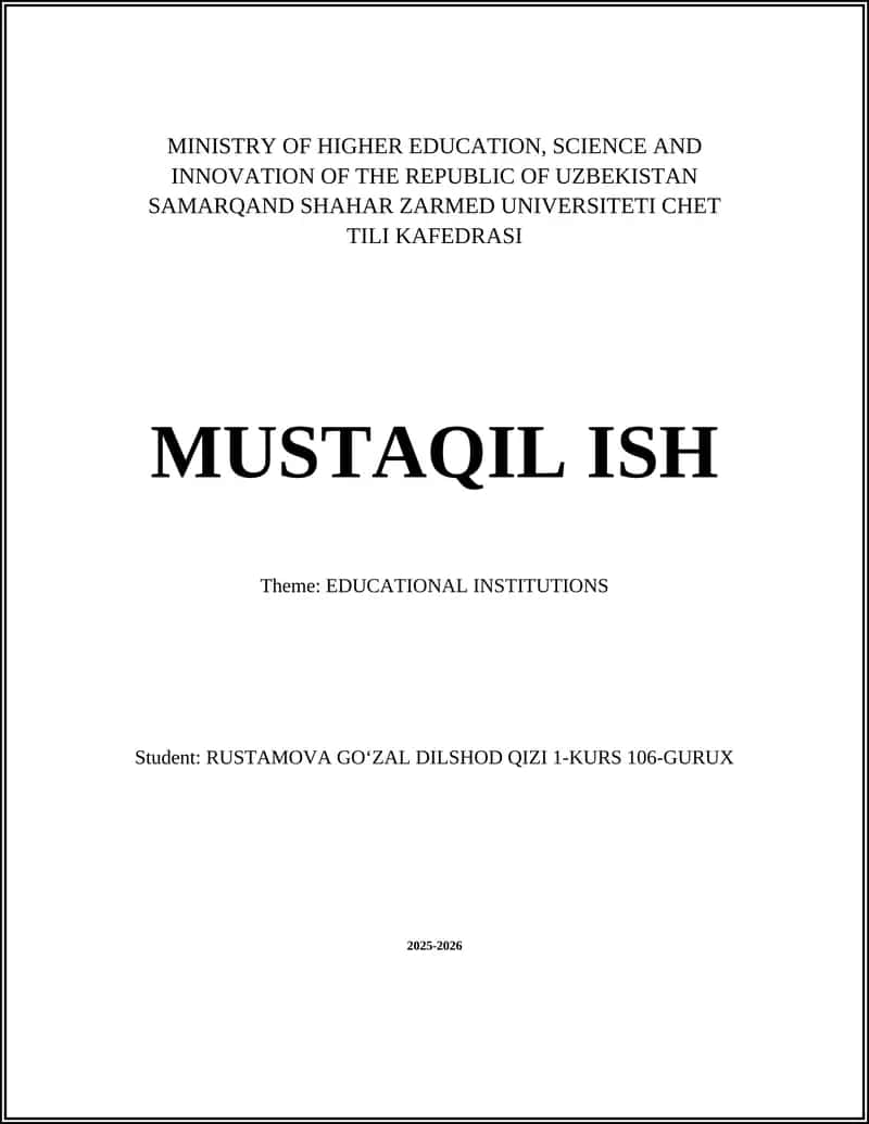 Chet Tili Kafedrasi Mustaqil Ish