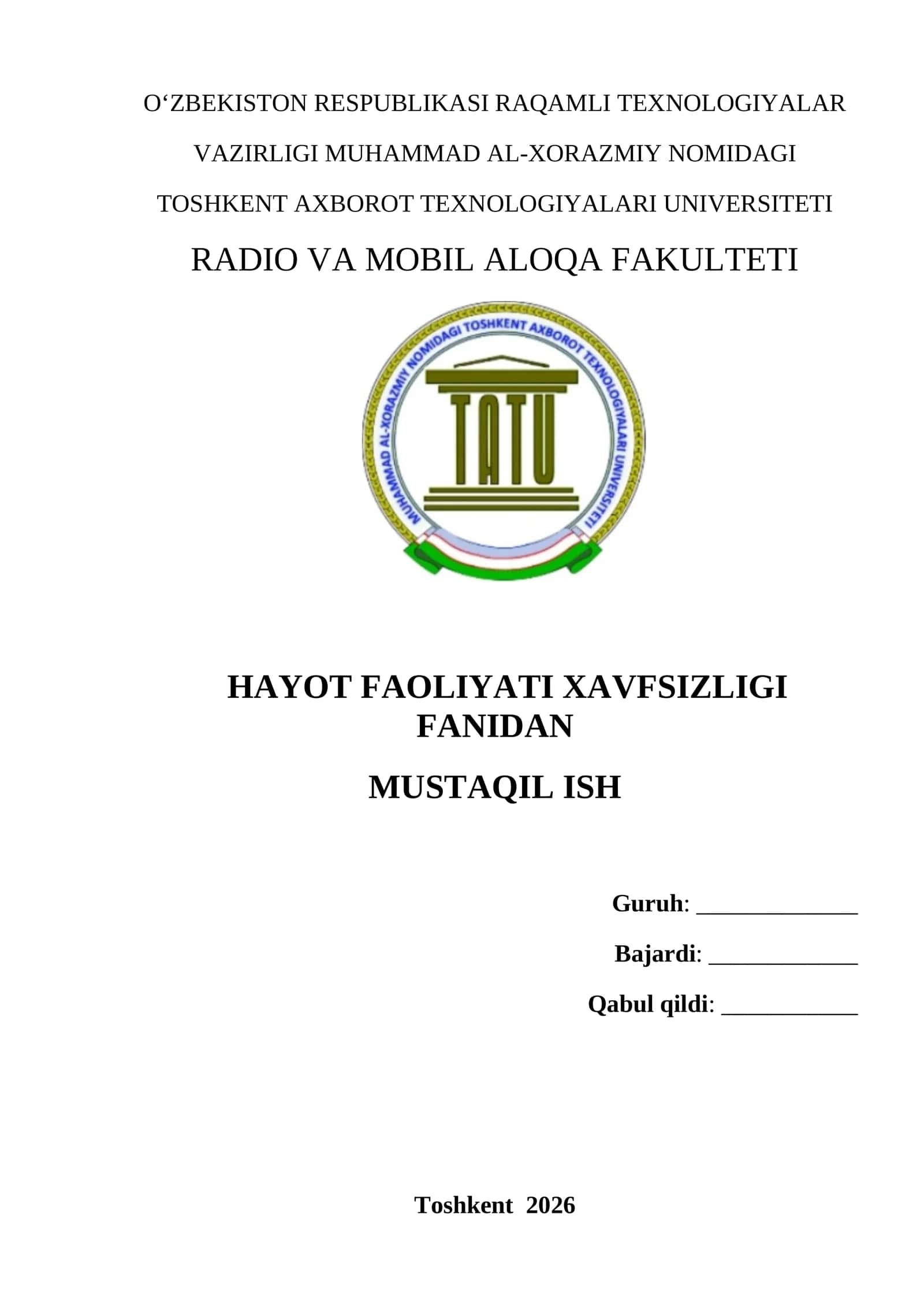Hayot faoliyati xavfsizligi tushunchasi va uning asosiy vazifalari