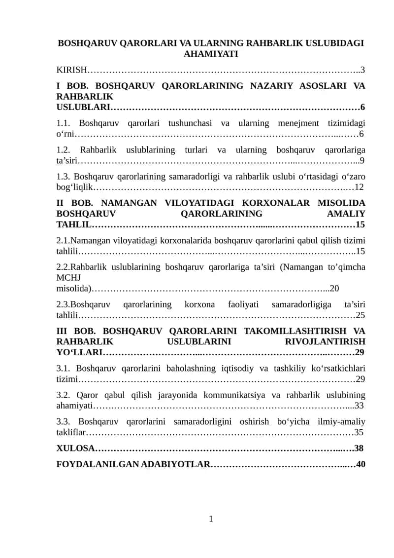 Boshqaruv Qarorlari va Ularning Rahbarlik Uslubidagi Ahamiyati