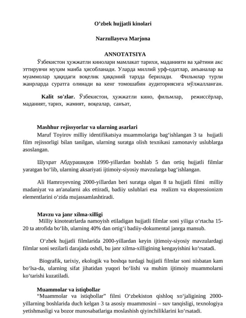 O’zbek hujjatli kinolari