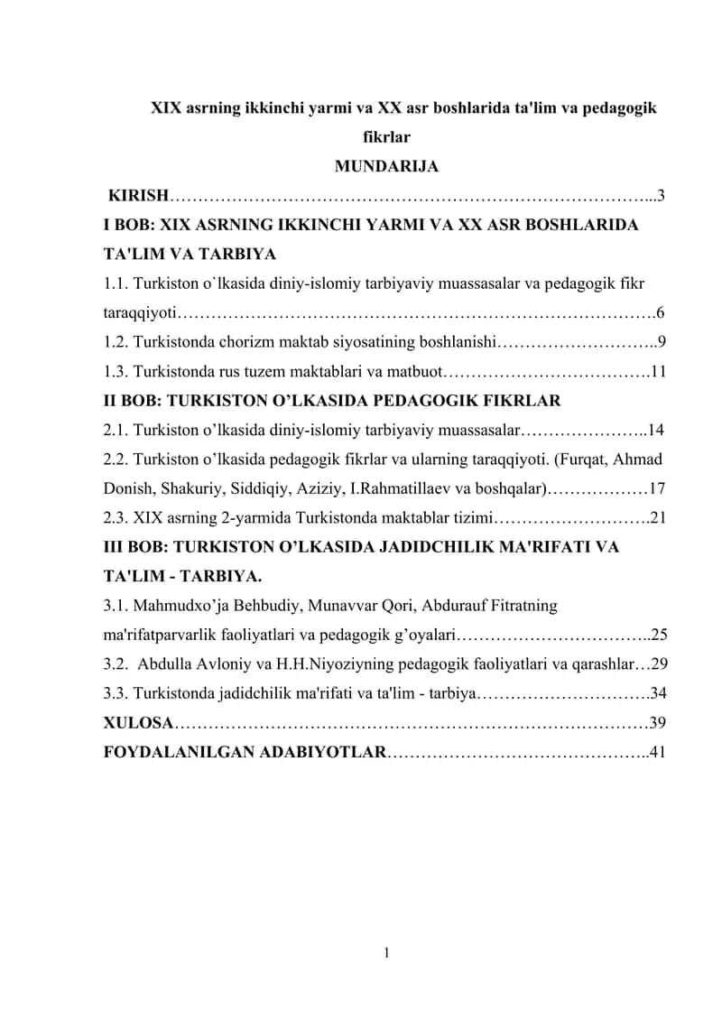 XIX asrning ikkinchi yarmi va XX asr boshlarida ta'lim va pedagogik fikrlar