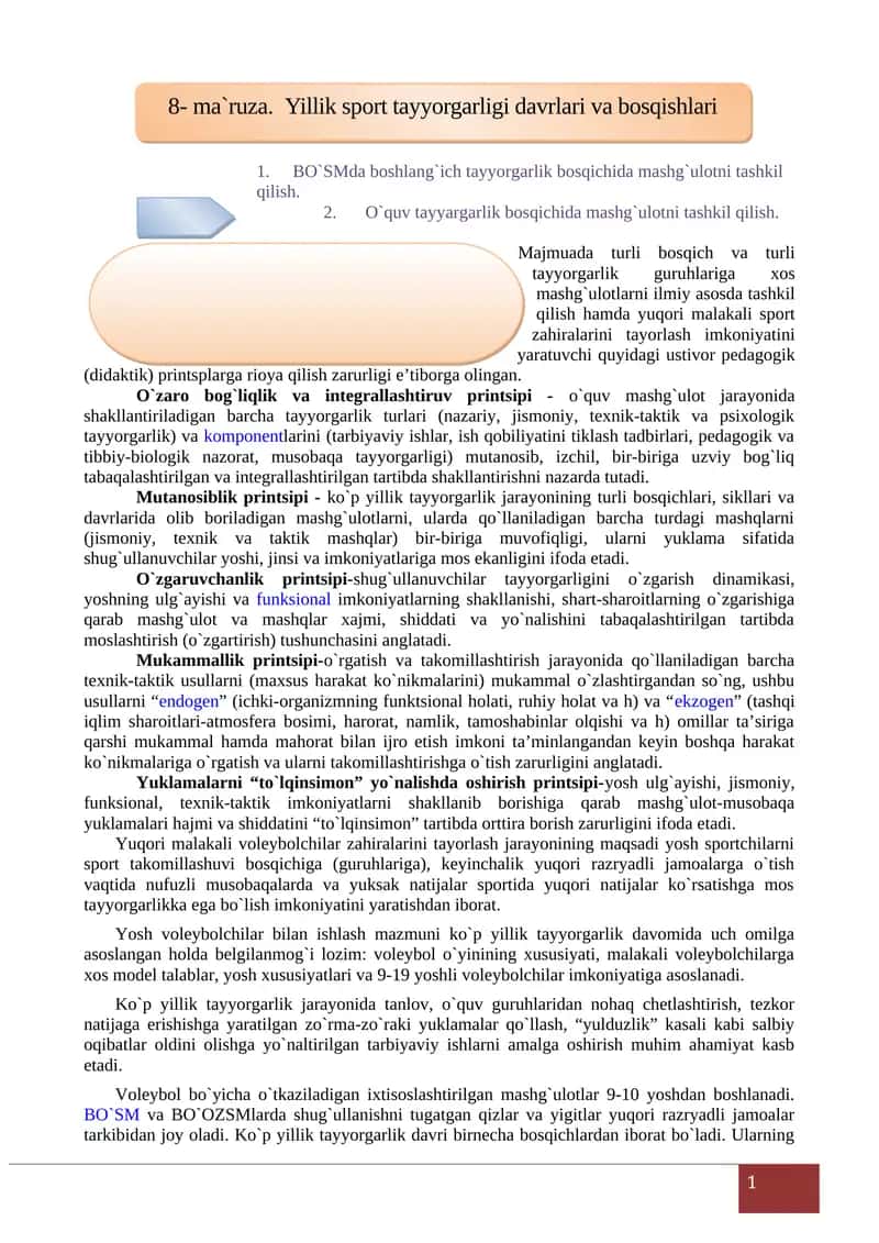 Yillik sport tayyorgarligi davrlari va bosqishlari