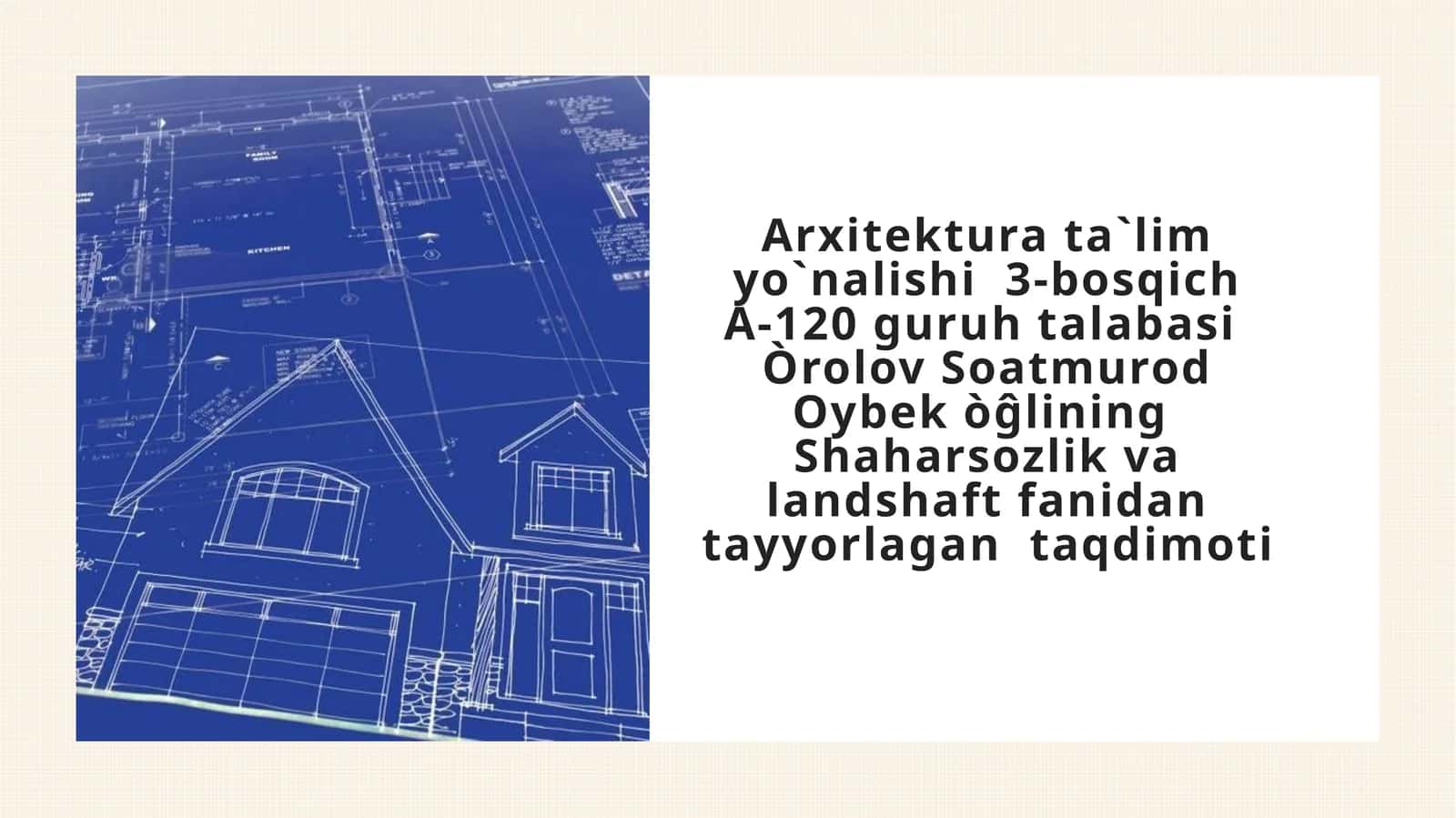 Shaharsozlik va landshaft fanidan tayyorlagan taqdimoti