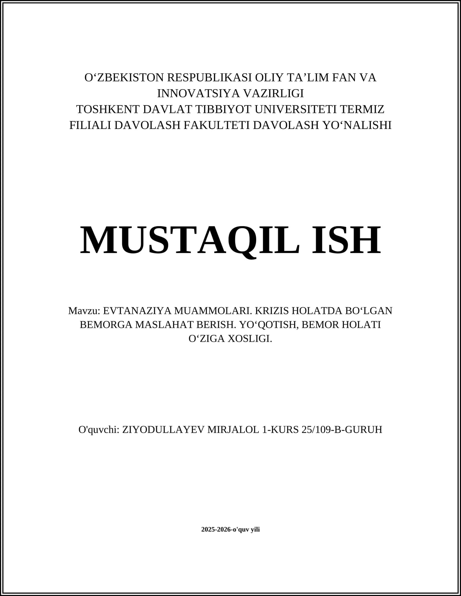 EVTANAZIYA MUAMMOLARI