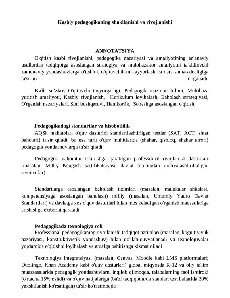 Kasbiy pedagogikaning shakllanishi va rivojlanishi
