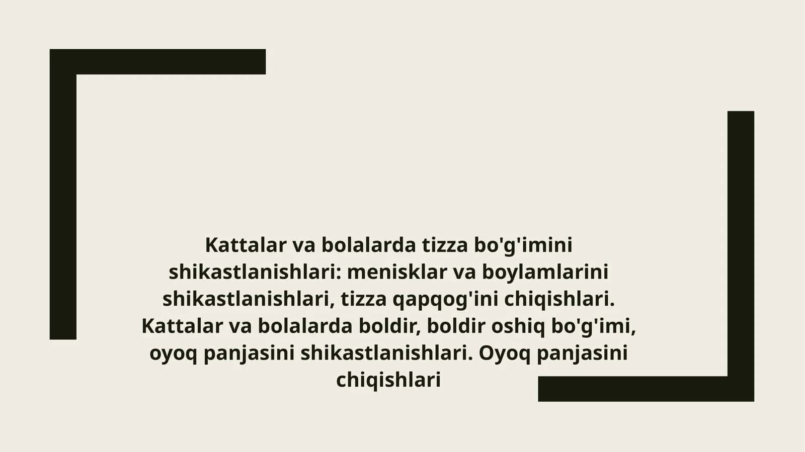 Tizza bo'g'imini shikastlanishlari