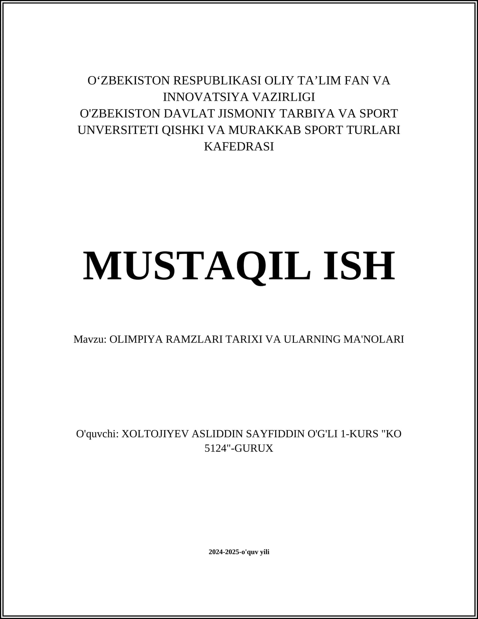 OLIMPIYA RAMZLARI TARIXI VA ULARNING MA'NOLARI