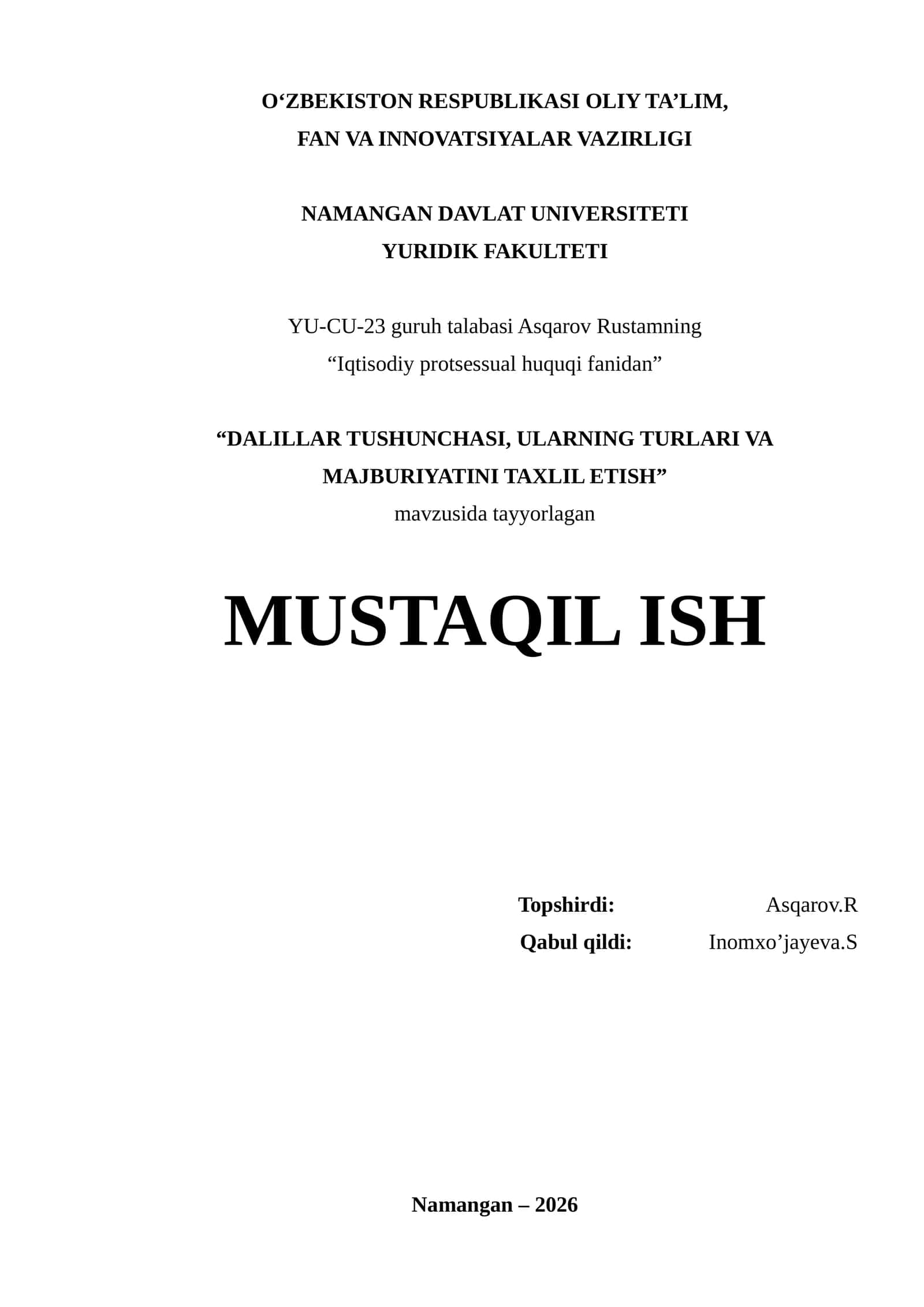 Iqtisodiy protsessual huquqi fanidan