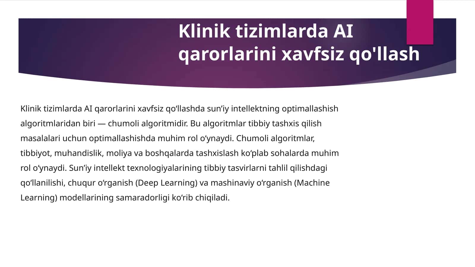 Klinik tizimlarda AI qarorlarini xavfsiz qo'llash