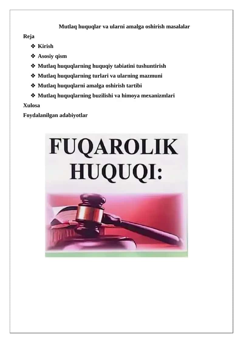 Mutlaq huquqlar va ularni amalga oshirish masalalar