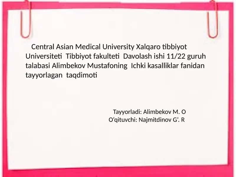 Central Asian Medical University Tibbiyot fakulteti