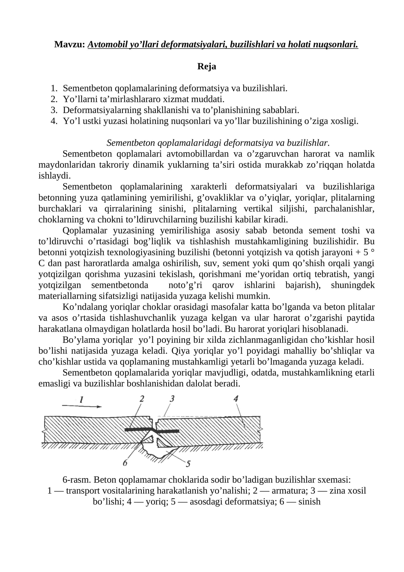 Sementbeton qoplamalaridagi deformatsiya va buzilishlar