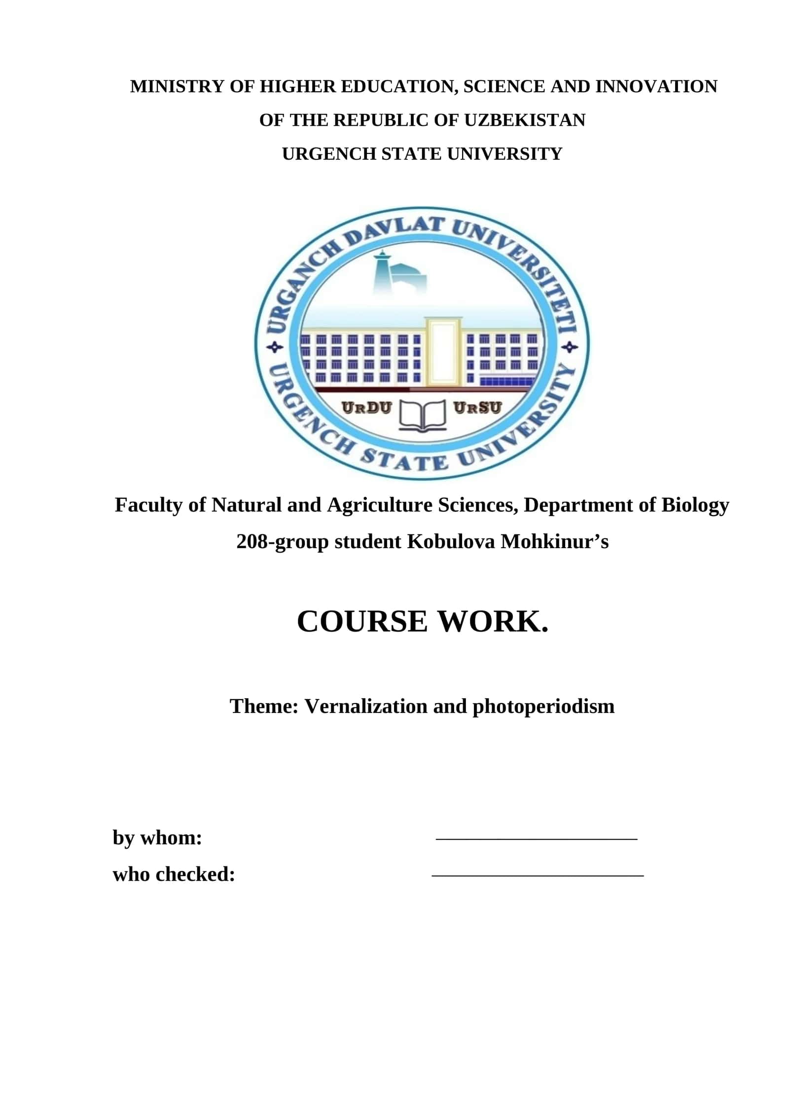 Course Work: Vernalization and Photoperiodism