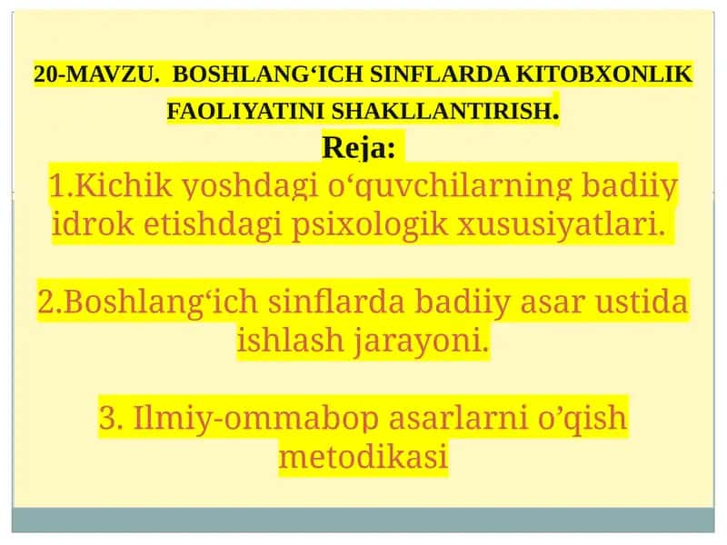 Boshlang‘ich sinflarda kitobxonlik faoliyatini shakllantirish