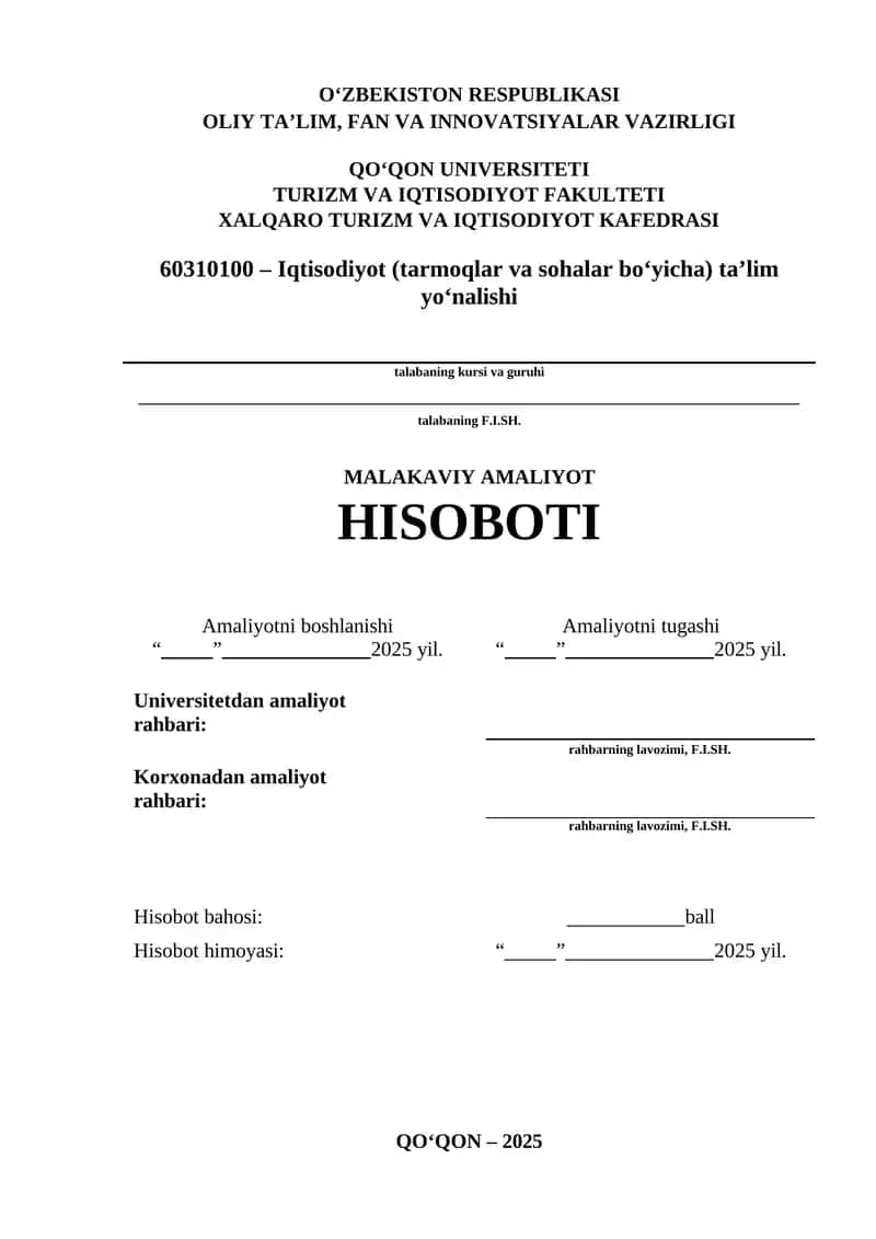 MALAKAVIY AMALIYOT HISOBOTI
