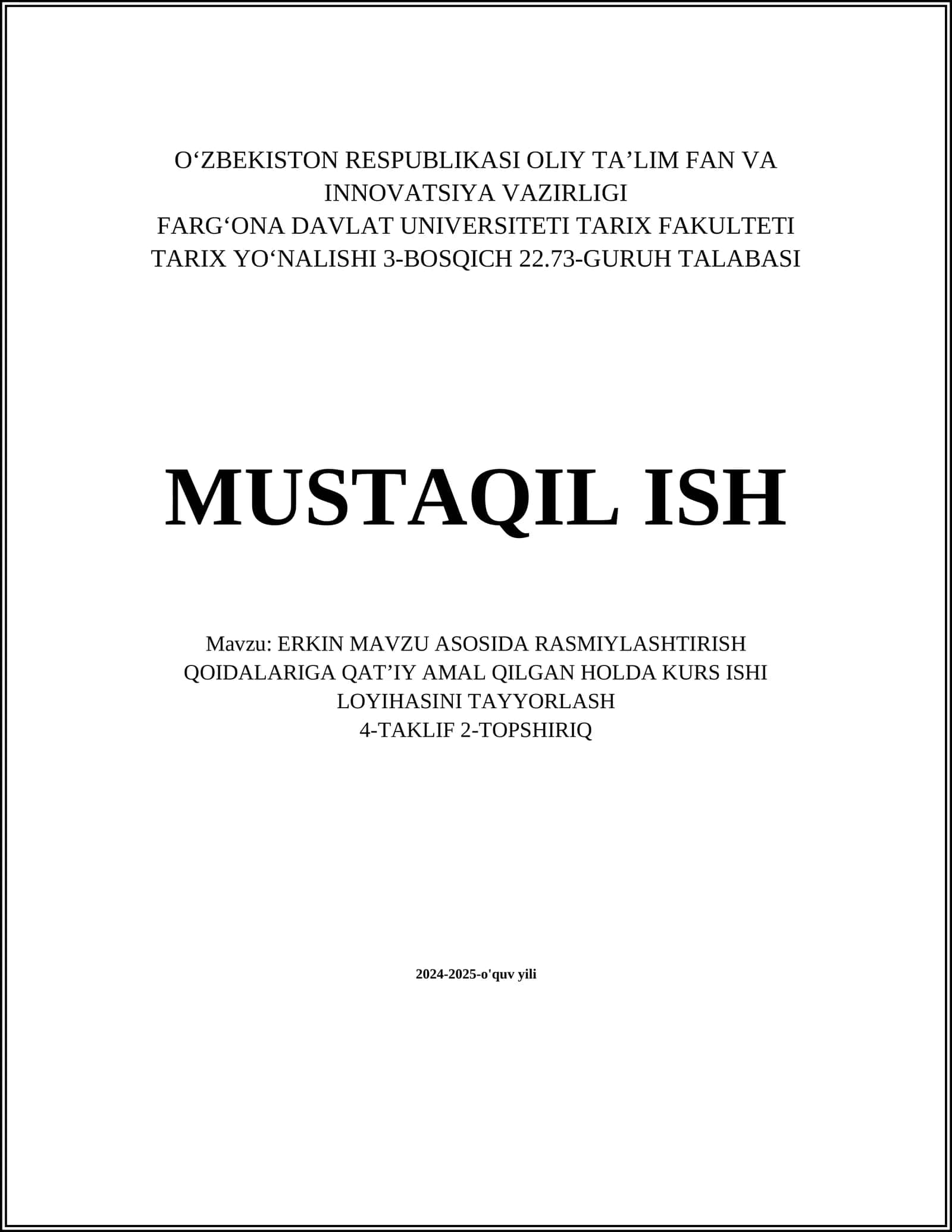 KURS ISHI LOYIHASINI TAYYORLASH