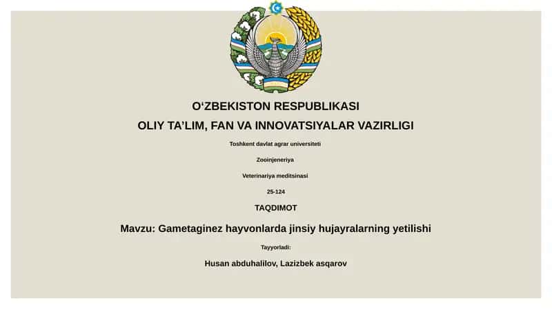 Gametaginez hayvonlarda jinsiy hujayralarning yetilishi