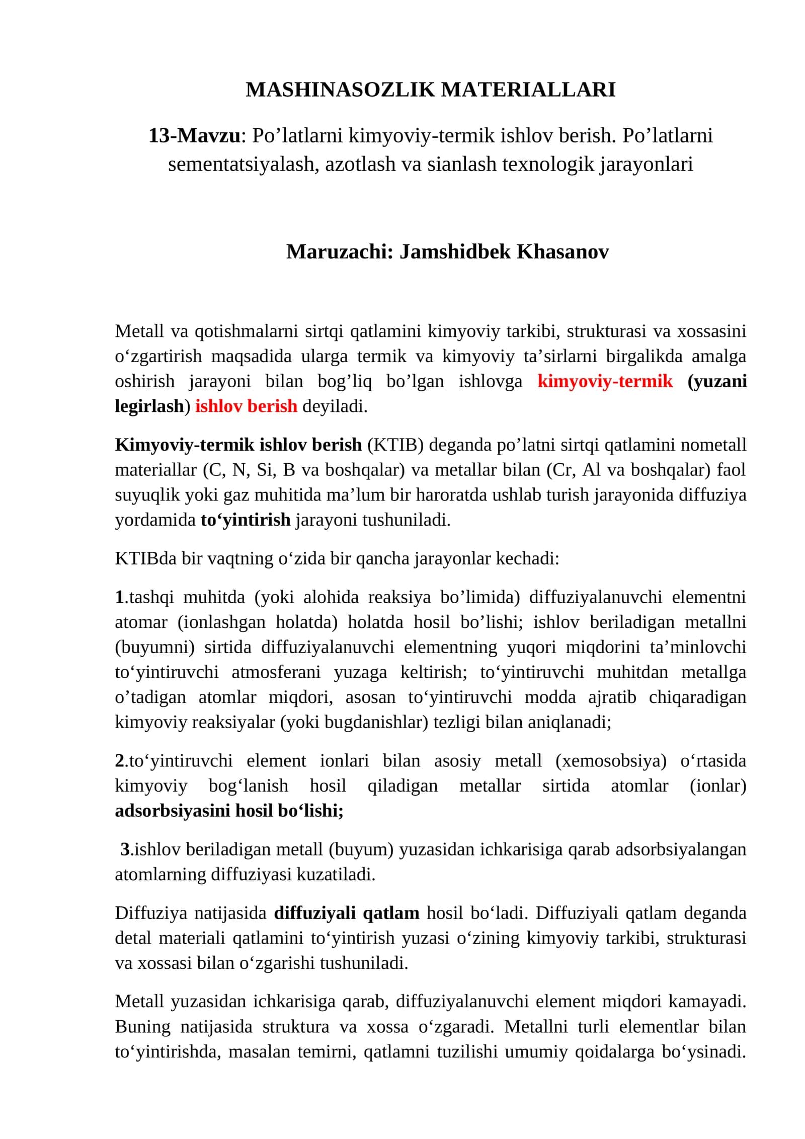 Po’latlarni kimyoviy-termik ishlov berish