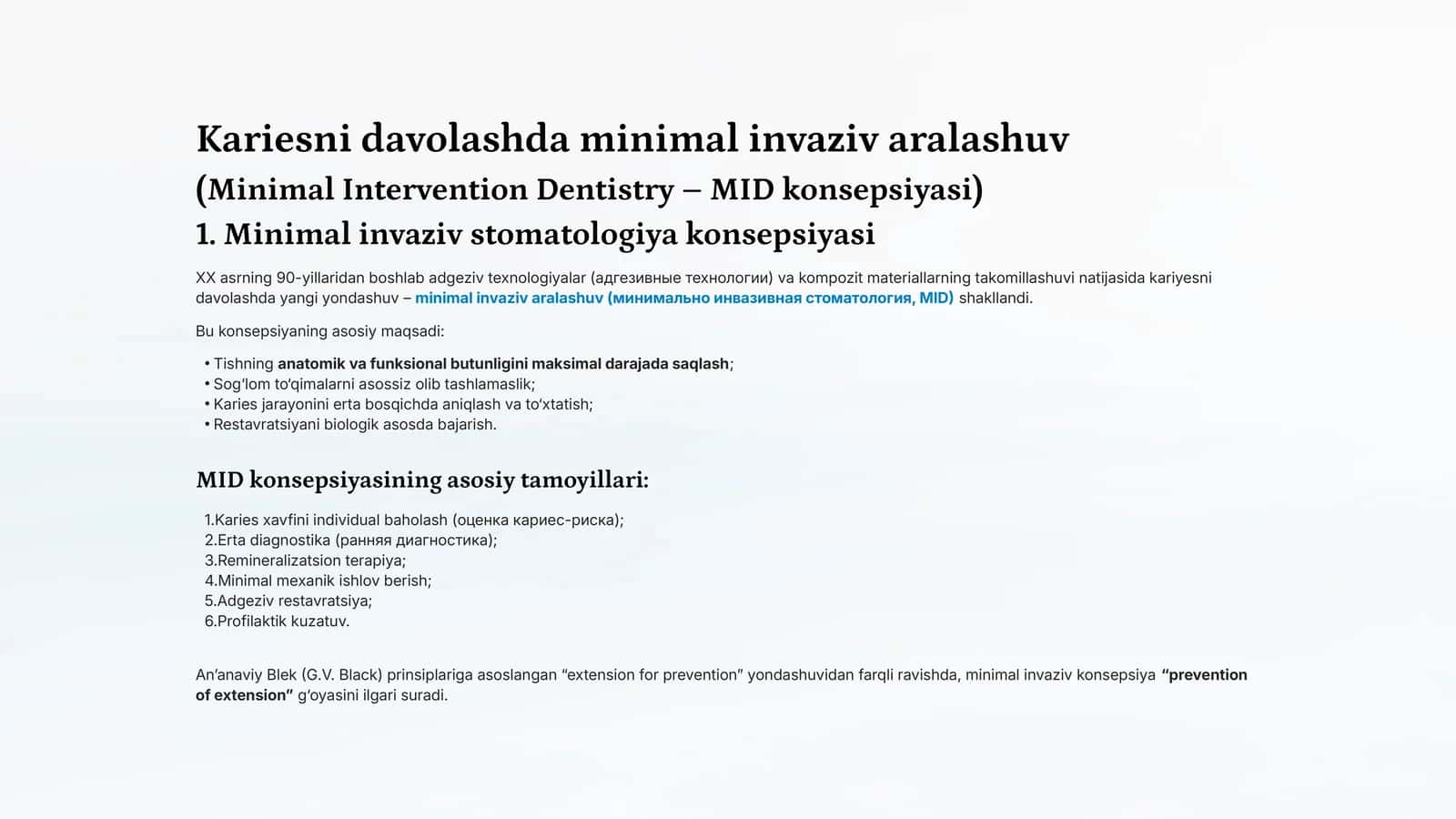 Kariesni davolashda minimal invaziv aralashuv