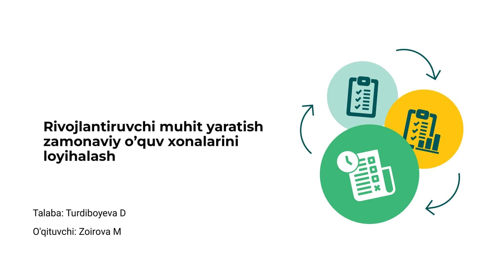 Rivojlantiruvchi muhit yaratish zamonaviy o’quv xonalarini loyihalash