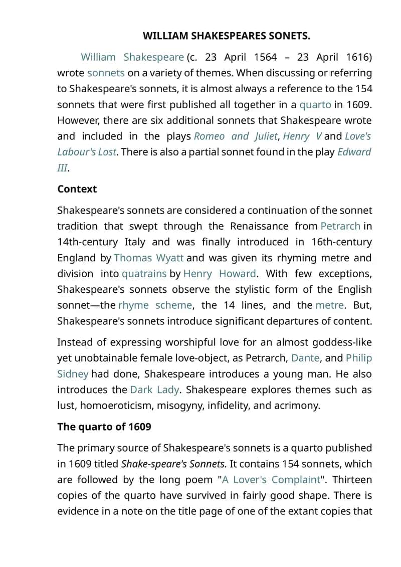 WILLIAM SHAKESPEARES SONETS.