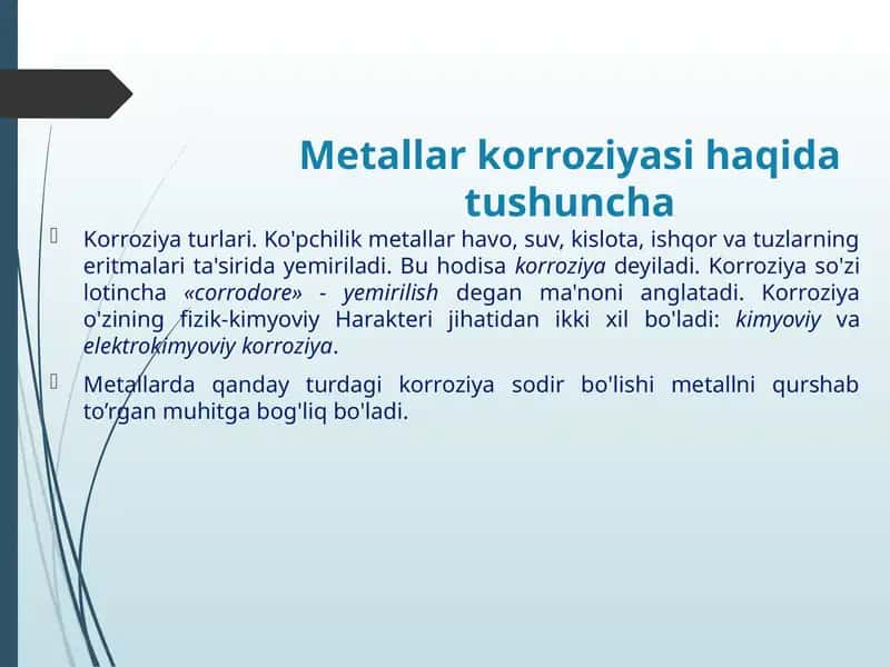 Metallar korroziyasi haqida tushuncha