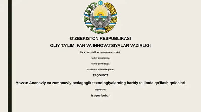 Ananaviy va zamonaviy pedagogik texnologiyalarning harbiy taʼlimda qo'llash qoidalari