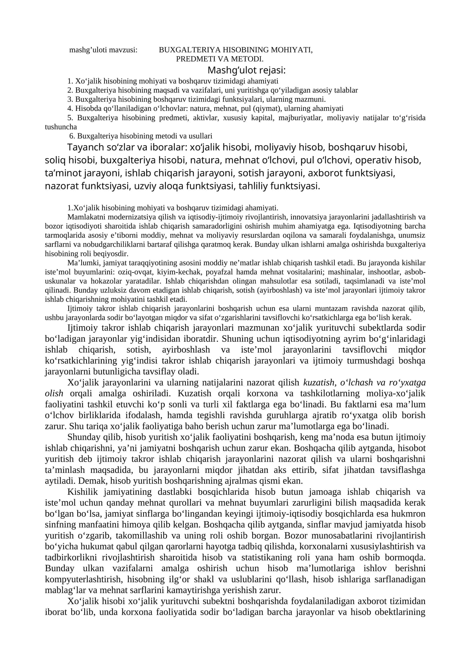 BUXGALTERIYA HISOBINING MOHIYATI