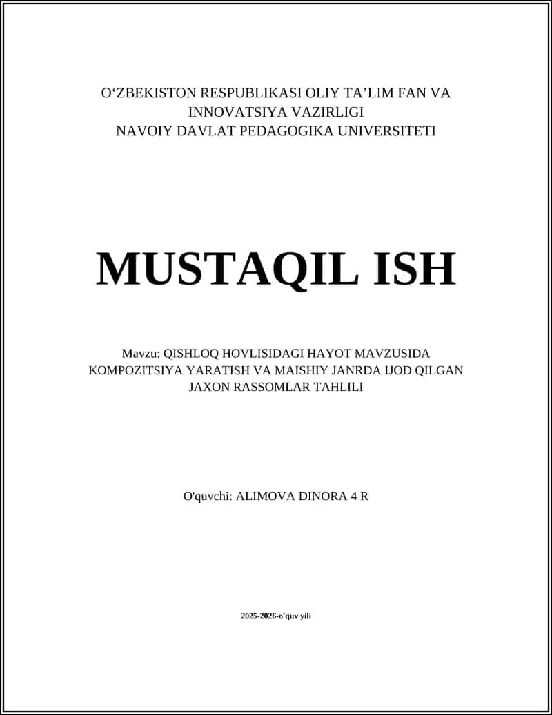 Qishloq hovlisidagi hayot mavzusida kompozitsiya yaratish