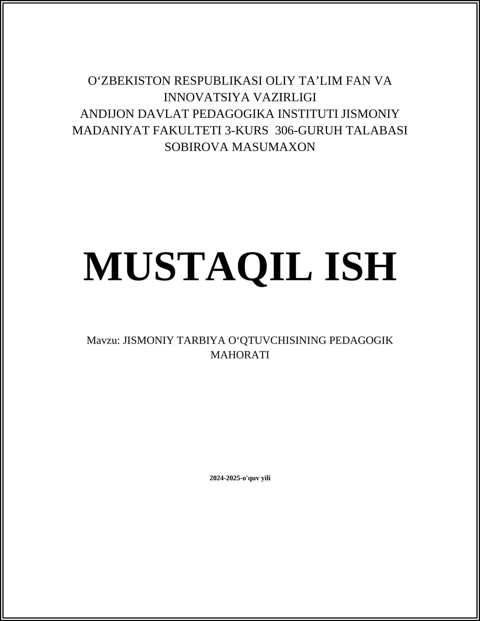 Jismoniy tarbiya o‘qituvchisining pedagogik mahorati