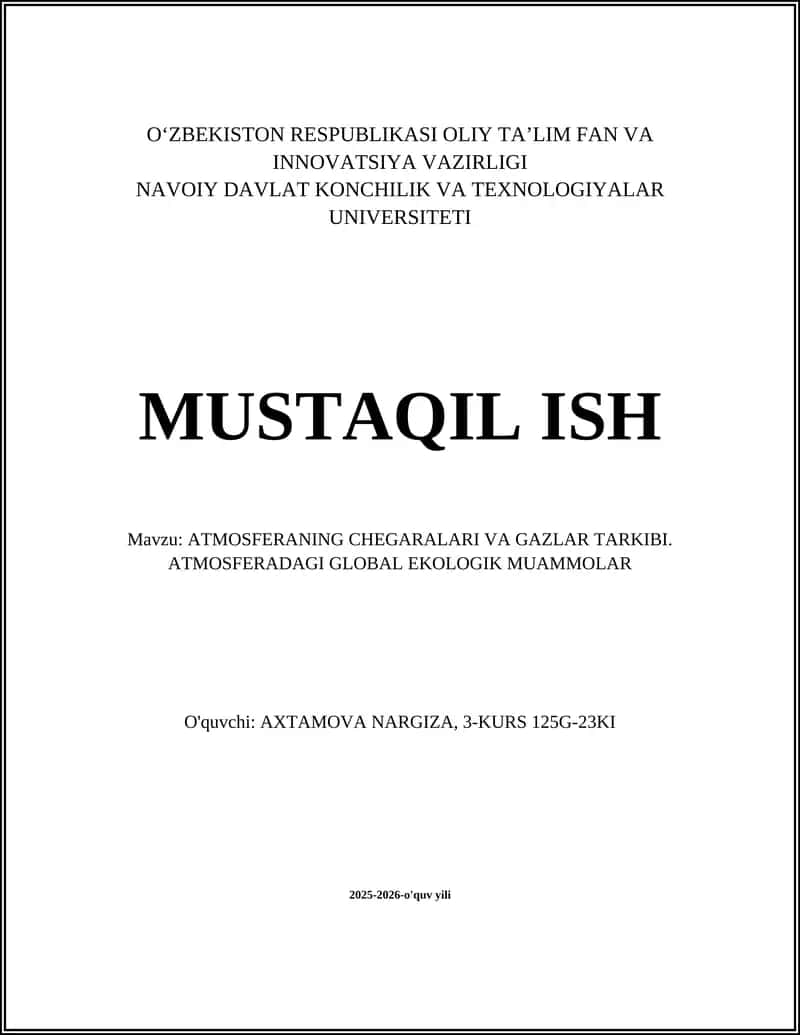 ATMOSFERANING CHEGARALARI VA GAZLAR TARKIBI