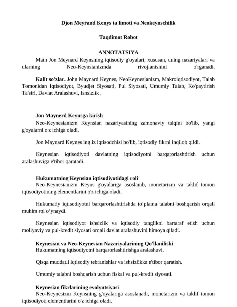 Djon Meyrand Kenys ta'limoti va Neokeynschilik