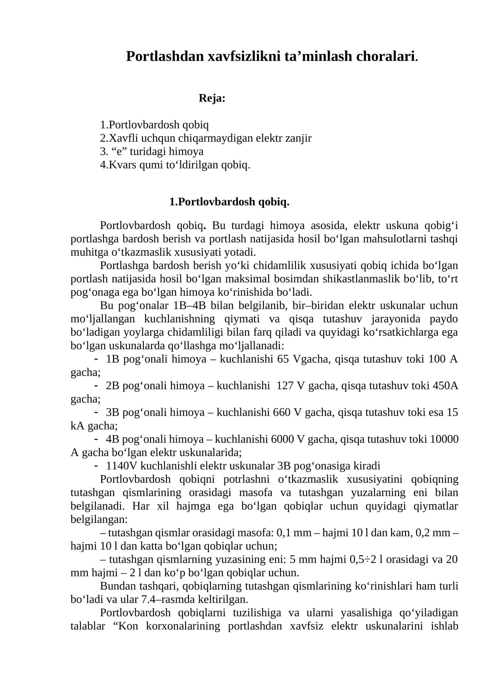 Portlashdan xavfsizlikni ta’minlash choralari