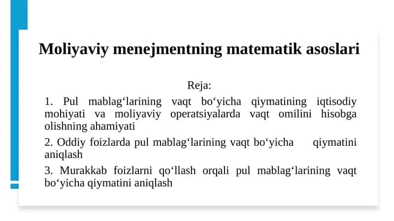 Moliyaviy menedjmentning matematika asoslari