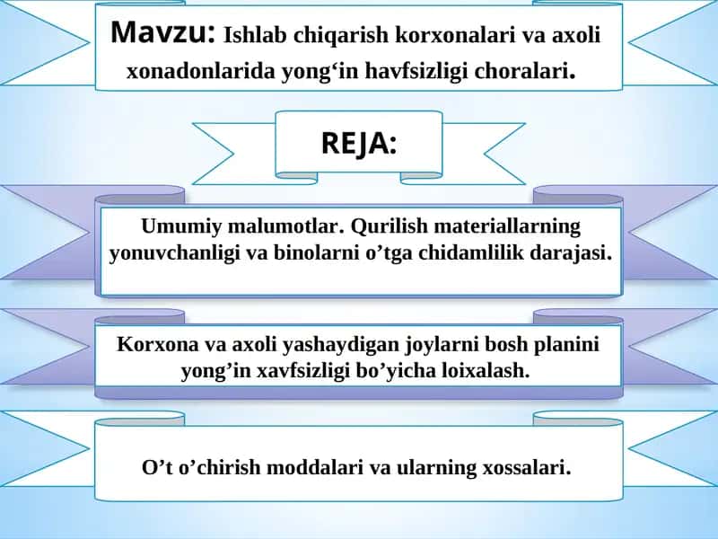 Ishlabchiqarish korxonalariva axolixonadonlari dayong‘inhavfsizligi choralari