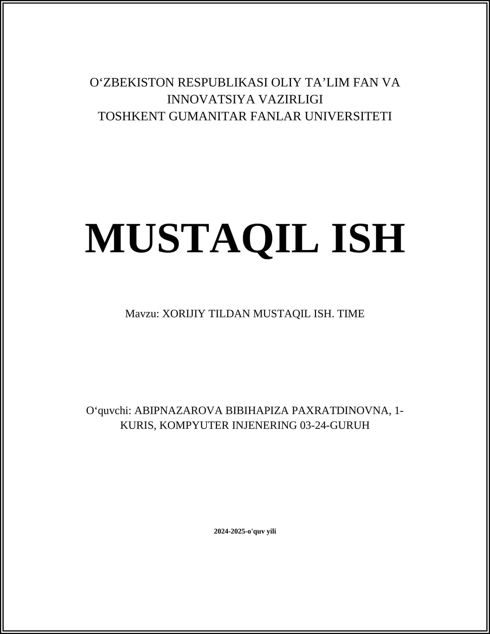 XORIJIY TILDAN MUSTAQIL ISH