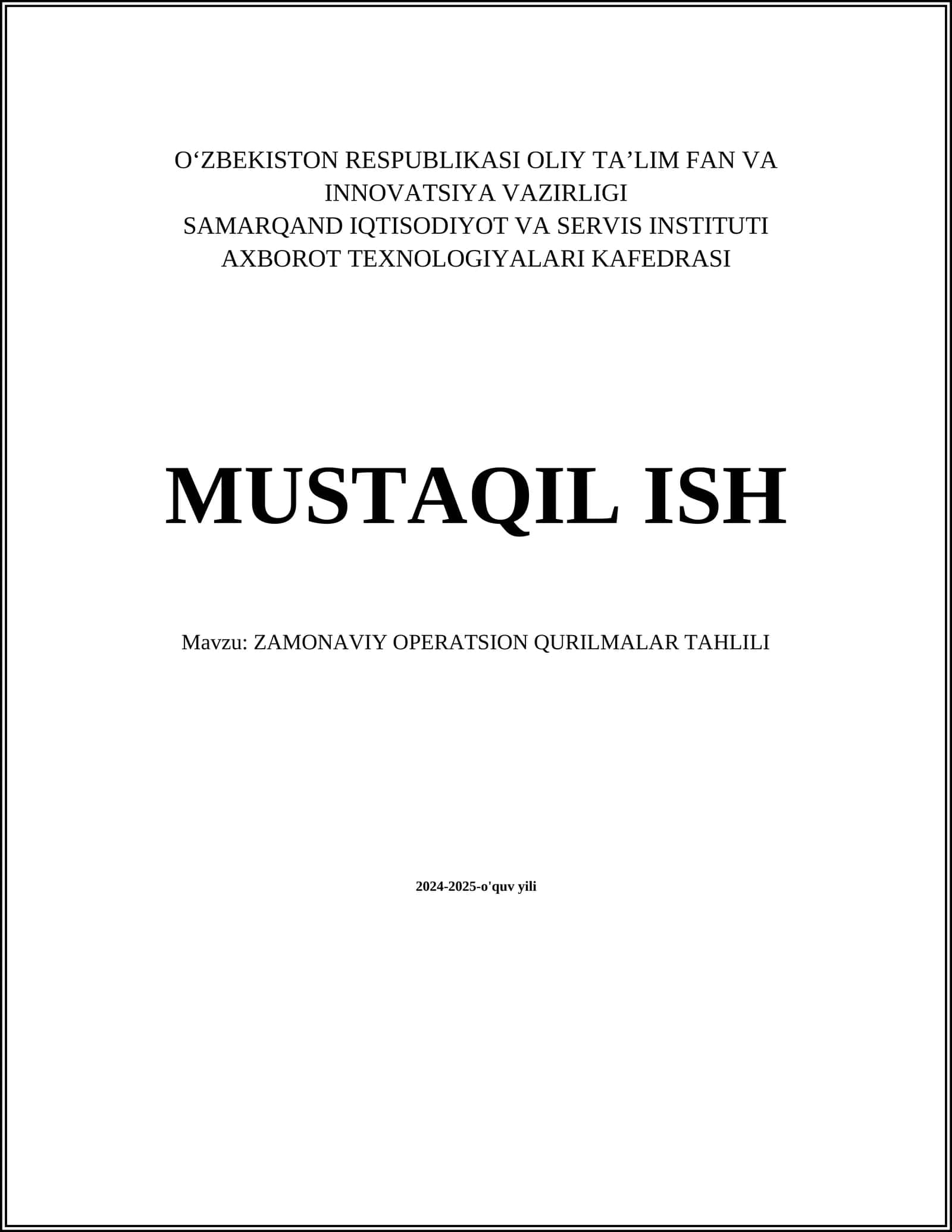ZAMONAVIY OPERATSION QURILMALAR TAHLILI