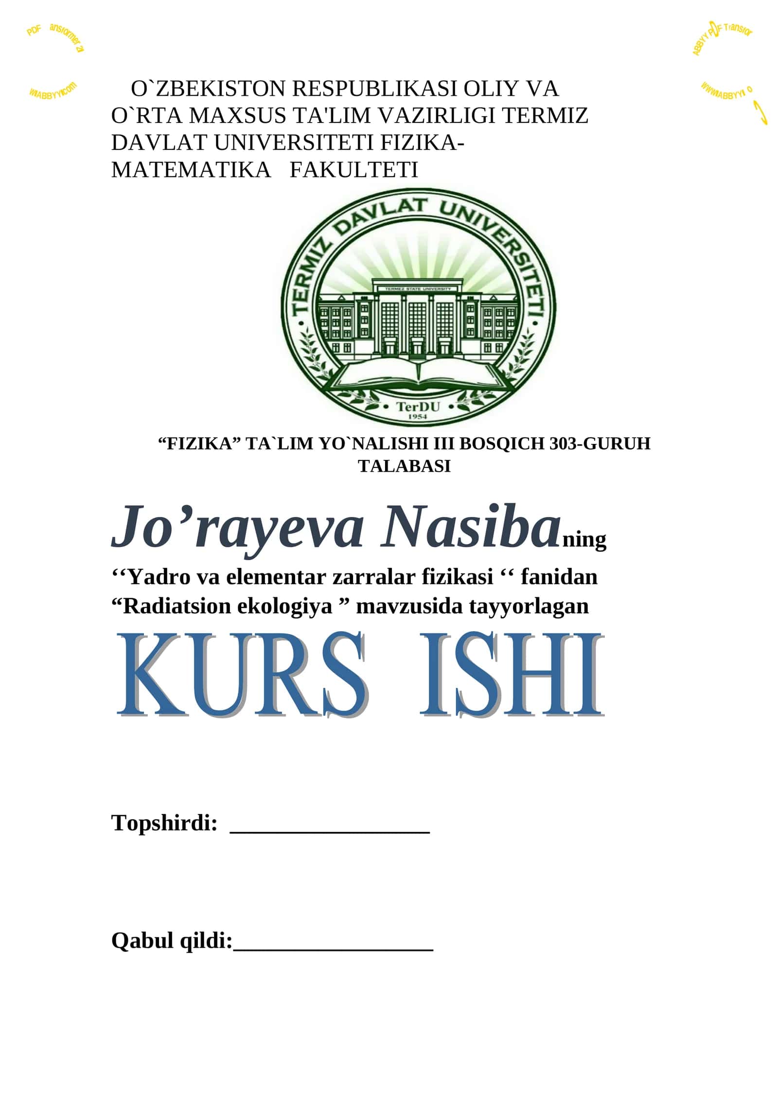 Yadro va elementar zarralar fizikasi