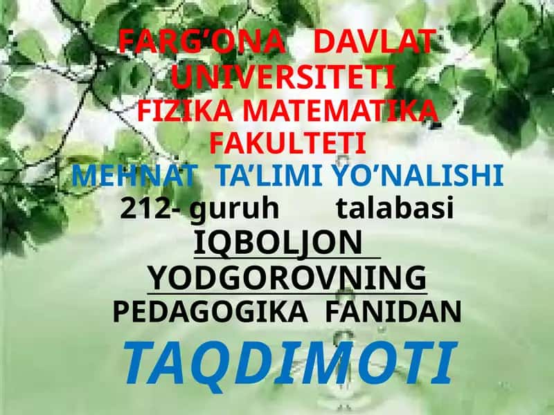 PEDAGOGIKA FANIDAN TAQDIMOTI