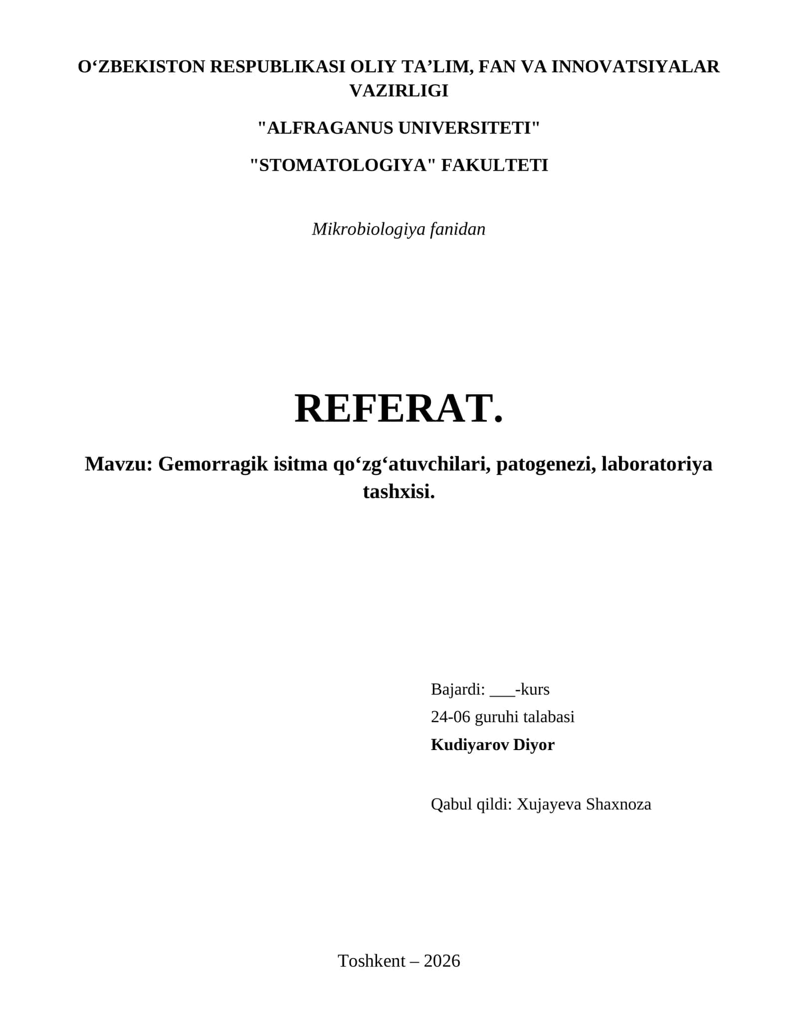 Gemorragik isitma qo‘zg‘atuvchilari, patogenezi, laboratoriya tashxisi.