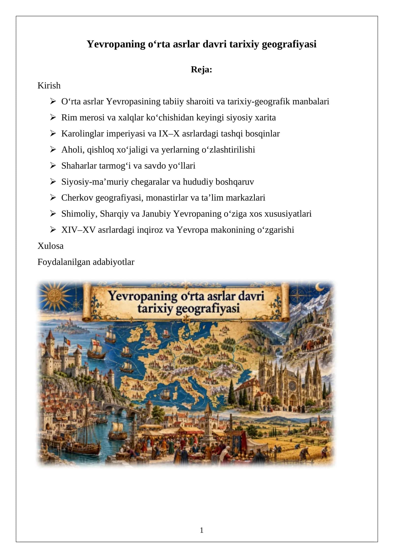 Yevropaning o‘rta asrlar davri tarixiy geografiyasi