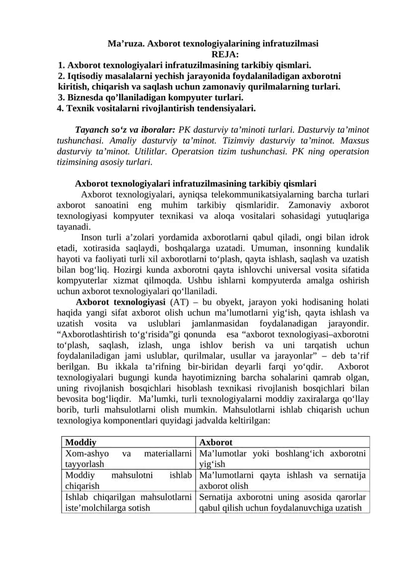 Axborot texnologiyalarining infratuzilmasi