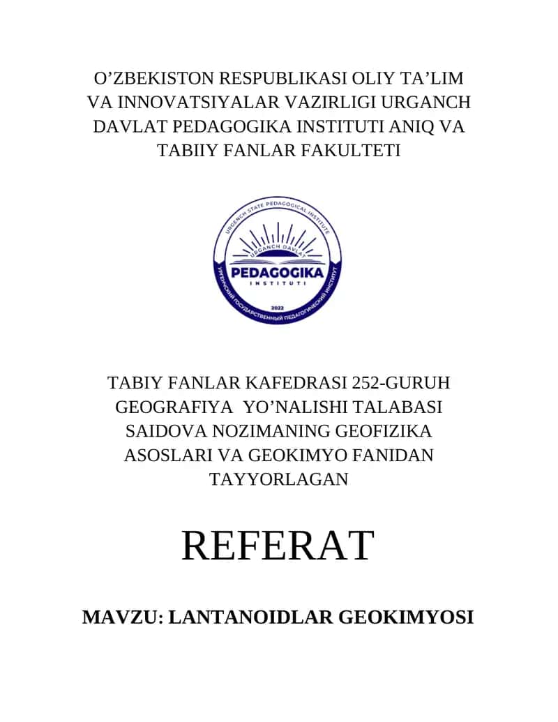 Lantanoidlar Geokimyosi