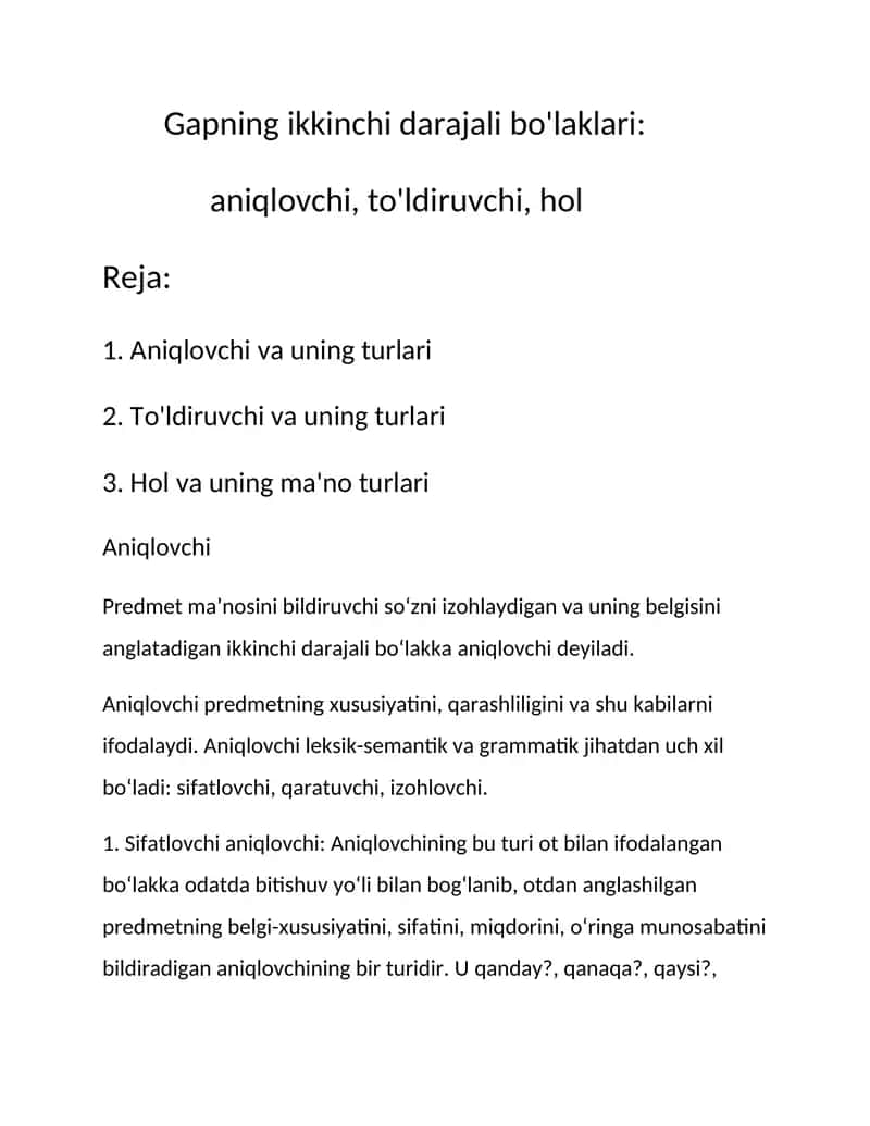 Gapning ajratilgan bo'laklari, ularning ajratilish sabablari. Ajratilgan bo'laklarning turlari.