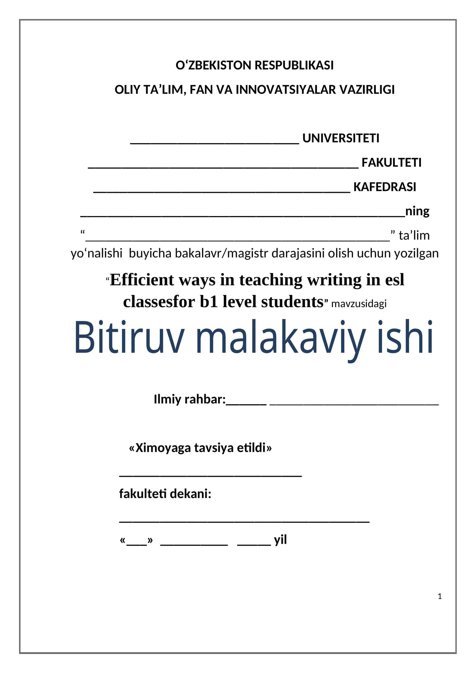 Efficient ways in teaching writing in esl classesfor b1 level students